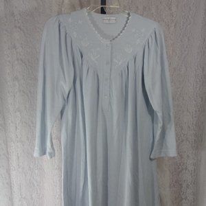 Miss Elaine Pale Blue Waltz Thermal Weave Nightgown NWOT